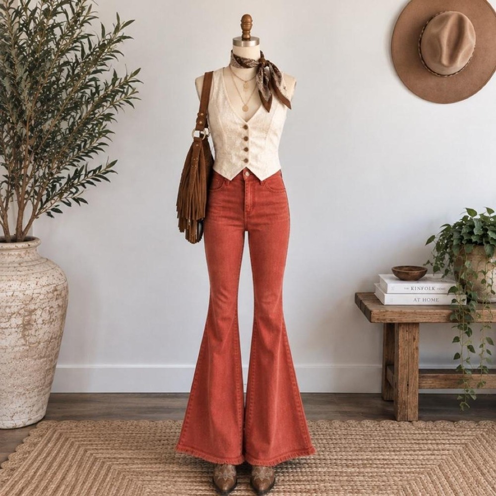Wisteria Lane Muted Rust Red Orange Flare Jeans – Size Small